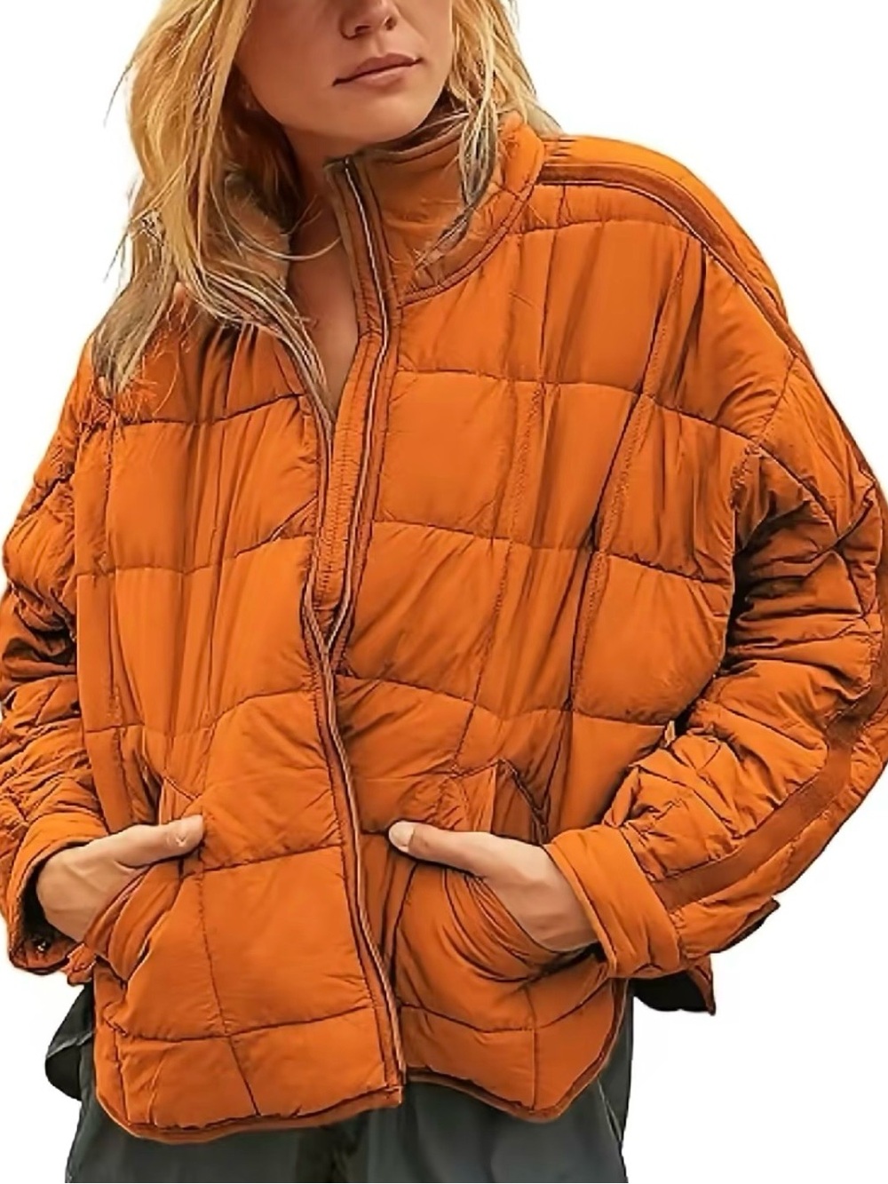 Oversized Quilted Puffer Jacket - Orange